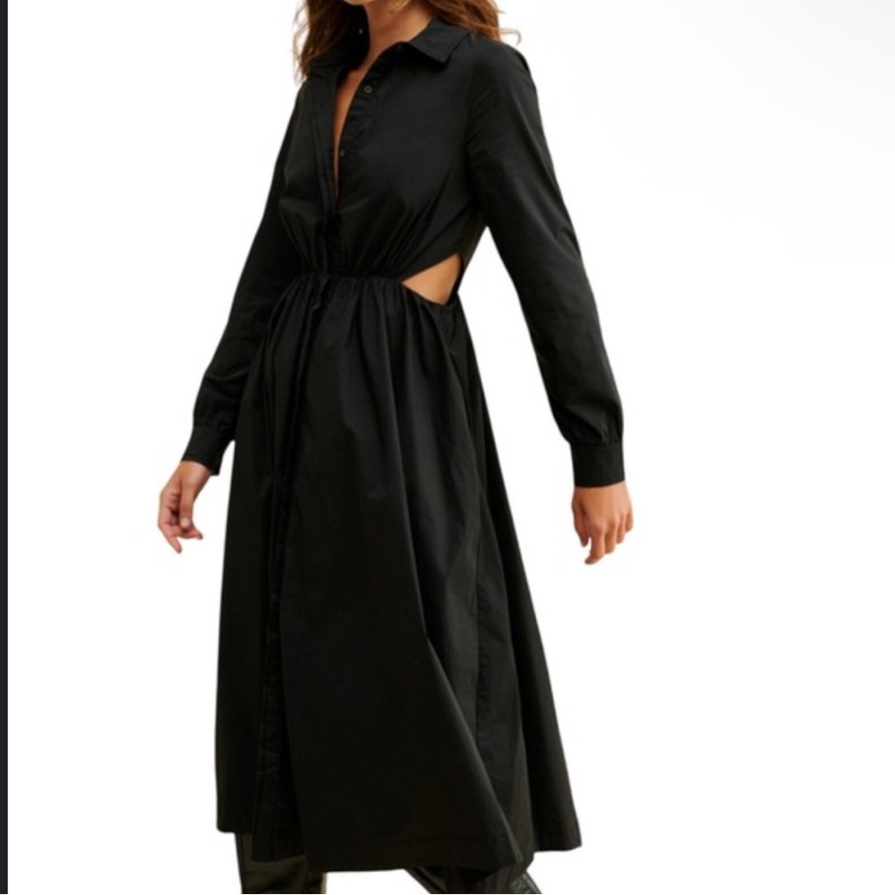 Anthropologie Sunday In Brooklyn Black Cut-Out Midi Shirt Dress